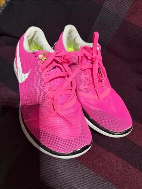 Nike Women's Bright Pink Mesh Running Shoes with White Swoosh